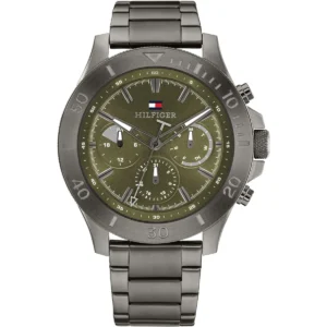 1792115 tommy hilfiger watch men green dial metal stainless steel gray strap quartz analog bryan