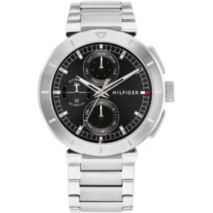 1792116 tommy hilfiger watch men black dial metal stainless steel silver strap quartz analog lorenzo