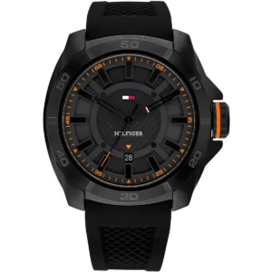 1792137 tommy hilfiger watch men black dial rubber strap quartz analog windsurf