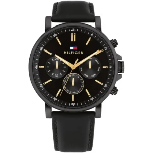 1792144 tommy hilfiger watch men black dial leather strap quartz analog tyson