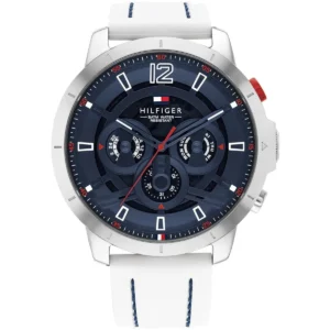 1792148 tommy hilfiger watch men blue dial rubber white strap quartz analog luca