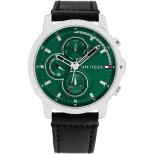 1792151 tommy hilfiger watch men green dial leather black strap quartz analog jameson