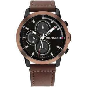 1792152 tommy hilfiger watch men black dial leather brown strap quartz analog jameson