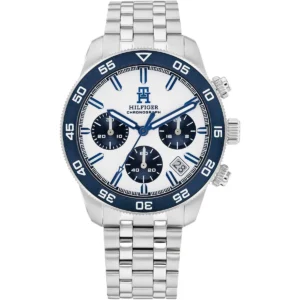 1792157 tommy hilfiger watch chronograph men white dial metal stainless steel silver strap quartz analog th85
