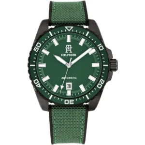 1792161 tommy hilfiger watch automatic men textile over silicone green dial rubber strap analog th85