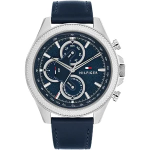 1792165 tommy hilfiger watch men blue dial leather strap quartz analog clark