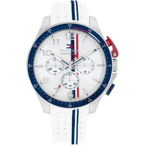 1792167 tommy hilfiger watch chronograph men white dial rubber strap quartz analog bank