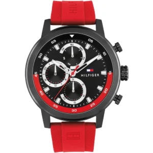 1792178 tommy hilfiger watch men black dial rubber red strap quartz analog rocky