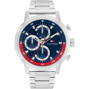 1792179 tommy hilfiger watch men blue dial metal stainless steel silver strap quartz analog rocky