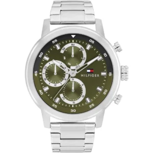 1792180 tommy hilfiger watch men green dial metal stainless steel silver strap quartz analog rocky