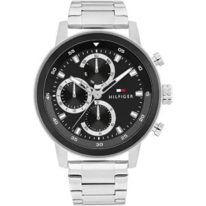1792181 tommy hilfiger watch men black dial metal stainless steel silver strap quartz analog rocky