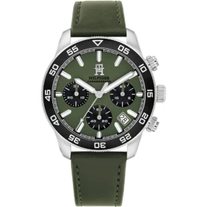1792188 tommy hilfiger watch chronograph men green dial leather strap quartz analog th85