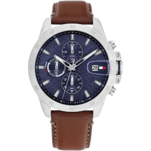 1792195 tommy hilfiger watch men blue dial leather brown strap quartz analog chronograph jameson
