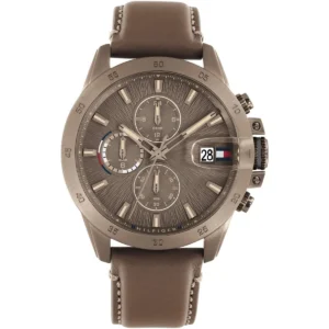 1792196 tommy hilfiger watch men brown dial leather strap quartz analog chronograph jameson