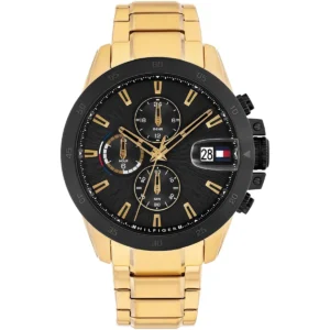 1792199 tommy hilfiger watch men black dial metal stainless steel gold strap quartz analog chronograph jameson