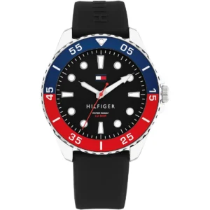 1792201 tommy hilfiger watch water resist 10bar men black dial rubber strap quartz analog oceanic