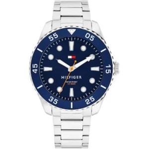 1792202 tommy hilfiger watch water resist 10bar men blue dial metal stainless steel silver strap quartz analog oceanic