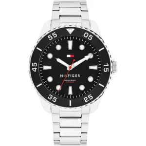1792203 tommy hilfiger watch water resist 10bar men black dial metal stainless steel silver strap quartz analog oceanic