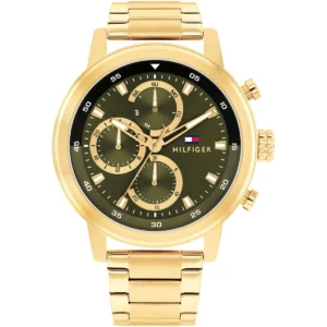 1792216 tommy hilfiger watch men green dial metal stainless steel gold strap quartz analog rocky