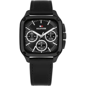 1792220 tommy hilfiger watch men black square dial leather strap quartz analog herald