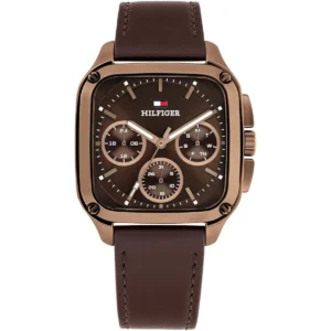 1792221 tommy hilfiger watch men brown square dial leather strap quartz analog herald