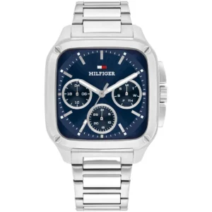 1792222 tommy hilfiger watch men blue square dial metal stainless steel silver strap quartz analog herald