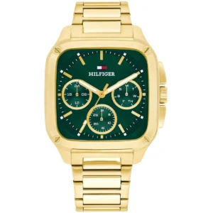 1792223 tommy hilfiger watch men green square dial metal stainless steel gold strap quartz analog herald