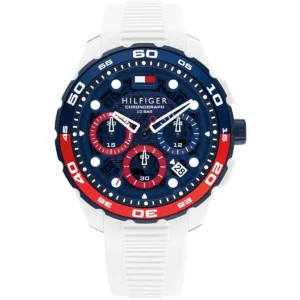 1792231 tommy hilfiger watch chronograph 10bar men blue dial rubber white strap quartz analog th regatta