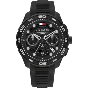 1792233 tommy hilfiger watch men black dial rubber strap quartz analog chronograph th regatta