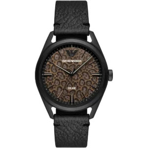 ar11580 emporio armani watch men solar powered multicolored dial leather black strap quartz analog claudio