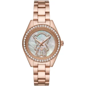 ar11613 emporio armani watch women mother of pearl crystals white dial metal stainless steel rose gold strap quartz analog teddy