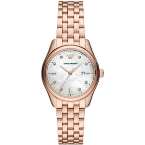 ar11615 emporio armani watch women mother of pearl white dial metal stainless steel rose gold strap quartz analog classic