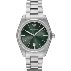 ar11621 emporio armani watch men green dial metal stainless steel silver strap quartz analog federico