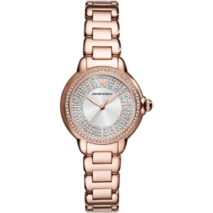 ar11633 emporio armani watch women crystals silver dial metal stainless steel rose gold strap quartz analog mia