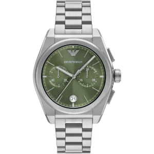 ar11640 emporio armani watch men green dial metal stainless steel silver strap quartz analog chronograph federico