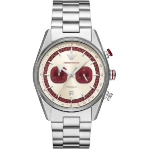 ar11645 emporio armani watch chronograph men cream dial metal stainless steel silver strap quartz analog racer