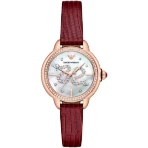 ar11646 emporio armani watch women snake crystals white dial leather red strap quartz analog mia