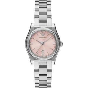 ar11658 emporio armani watch women pink dial metal stainless steel silver strap quartz analog federica