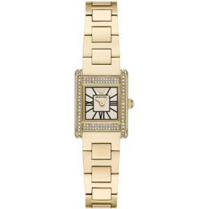 ar11663 emporio armani watch women crystals white square dial metal stainless steel gold strap quartz analog ganni