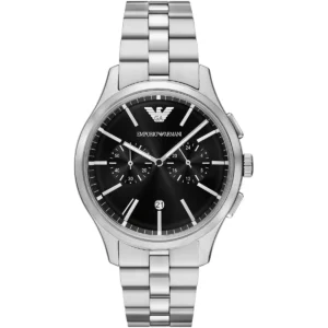 ar11691 emporio armani watch men black dial metal stainless steel silver strap quartz analog chronograph dario
