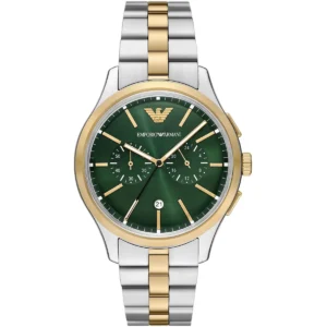 ar11692 emporio armani watch men two tone green dial metal stainless steel silver gold strap quartz analog chronograph dario