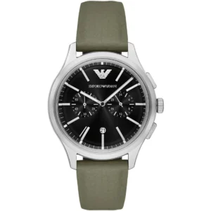 ar11693 emporio armani watch men black dial leather green strap quartz analog chronograph dario