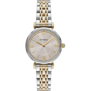 ar11702 emporio armani watch women two tone beige dial metal stainless steel silver gold strap quartz analog gianni t bar
