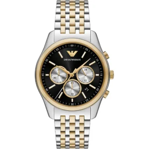 ar11713 emporio armani watch men two tone black dial metal stainless steel silver gold strap quartz analog chronograph antonio