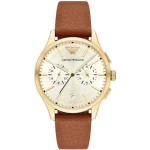 ar11714 emporio armani watch men cream dial leather brown strap quartz analog chronograph dario