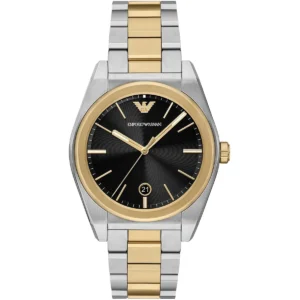 ar11715 emporio armani watch men two tone black dial metal stainless steel silver gold strap quartz analog antonio
