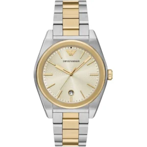 ar11716 emporio armani watch men two tone gold dial metal stainless steel silver golden strap quartz analog antonio