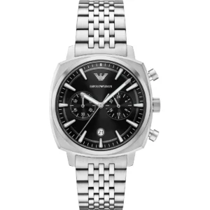 ar11725 emporio armani watch men black dial metal stainless steel silver strap quartz analog chronograph carlo