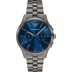 ar11729 emporio armani watch men blue dial metal stainless steel gray strap quartz analog chronograph