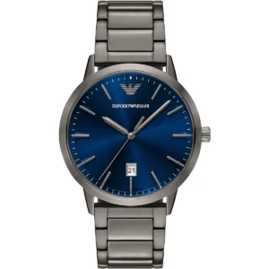 ar11731 emporio armani watch men blue dial metal stainless steel gray strap quartz analog ruggero